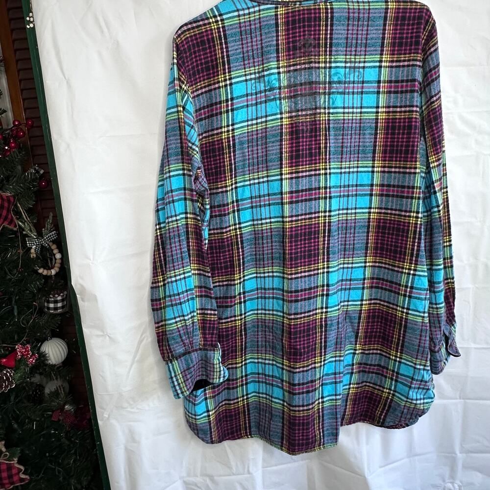 Soft Surroundings Highlands Plaid Black Velvet Trim Flannel Shirt Size Large - Picture 9 of 10